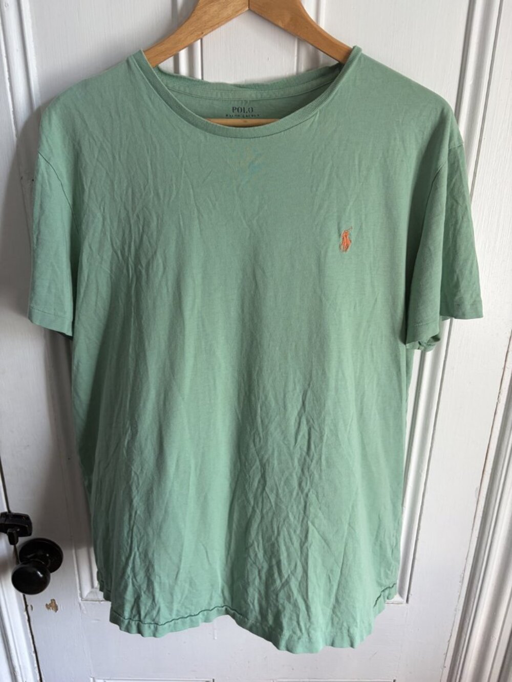 Polo Ralph Lauren Men's Crewneck T-Shirt Sage Green Orange Pony Cotton L